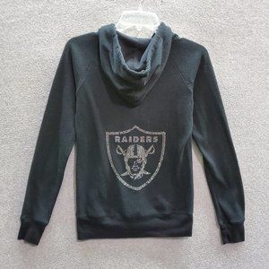 Oakland Raiders Women Sweatshirt Large Black Hoodie Rhinestones Logo Fitted READ
